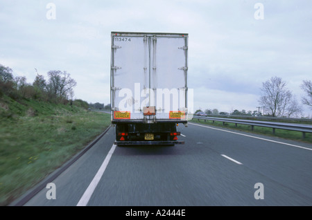 Rear view of container lorry 1996 Stock Photo
