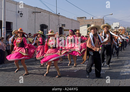 Participents at one of the many street festivals held in Peruvian towns
