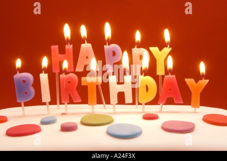 Happy Birthday cake and candles Stock Photo