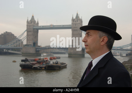 City Gent with Tower Bridge Stock Photo