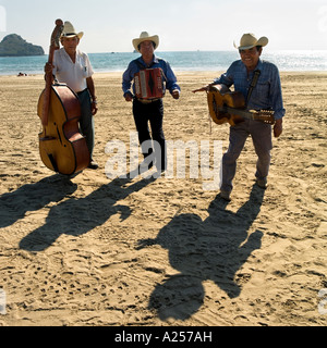 Mexican Mariachi Band on the beach of Stone Island in Mazatlan Sinaloa 2007 Stock Photo