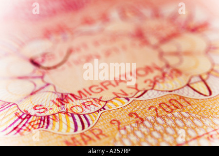 US immigration stamp in a British passport Stock Photo