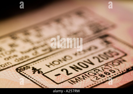 Immigration stamp in a British passport Stock Photo