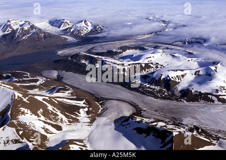 snowcovered mountains and glacier Nathorstbreen, Norway, Spitsbergen, Van Keulenfjorden Stock Photo