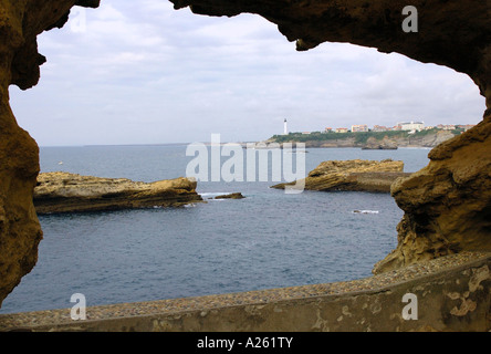 Panoramic View Biarritz Waterfront from Cave Hole Basque Coast Aquitaine Golfe de Gascogne Bay of Biscay Southwest France Europe Stock Photo