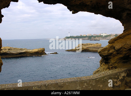 Panoramic View Biarritz Waterfront from Cave Hole Basque Coast Aquitaine Golfe de Gascogne Bay of Biscay Southwest France Europe Stock Photo