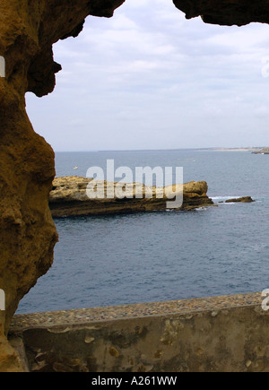 Panoramic View Biarritz Waterfront from Cave Hole Basque Coast Aquitaine Golfe de Gascogne Bay of Biscay Southwest France Europe Stock Photo