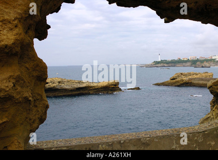 Panoramic View Biarritz Waterfront from Cave Hole Basque Coast Aquitaine Golfe de Gascogne Bay of Biscay Southwest France Europe Stock Photo