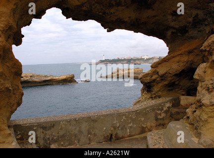 Panoramic View Biarritz Waterfront from Cave Hole Basque Coast Aquitaine Golfe de Gascogne Bay of Biscay Southwest France Europe Stock Photo