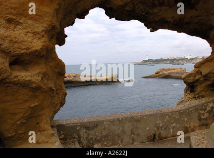 Panoramic View Biarritz Waterfront from Cave Hole Basque Coast Aquitaine Golfe de Gascogne Bay of Biscay Southwest France Europe Stock Photo