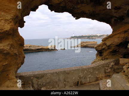 Panoramic View Biarritz Waterfront from Cave Hole Basque Coast Aquitaine Golfe de Gascogne Bay of Biscay Southwest France Europe Stock Photo