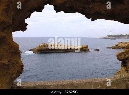 Panoramic View Biarritz Waterfront from Cave Hole Basque Coast Aquitaine Golfe de Gascogne Bay of Biscay Southwest France Europe Stock Photo