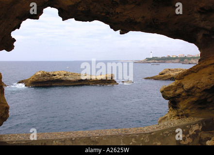 Panoramic View Biarritz Waterfront from Cave Hole Basque Coast Aquitaine Golfe de Gascogne Bay of Biscay Southwest France Europe Stock Photo