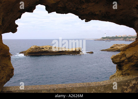 Panoramic View Biarritz Waterfront from Cave Hole Basque Coast Aquitaine Golfe de Gascogne Bay of Biscay Southwest France Europe Stock Photo