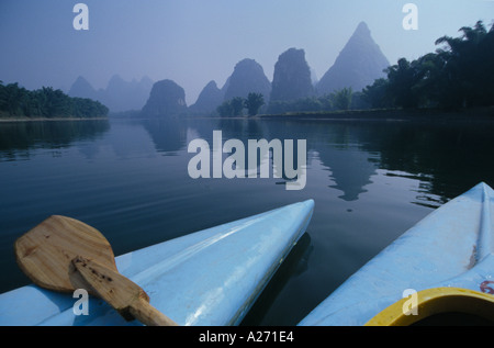 Kayaking on Li River Stock Photo