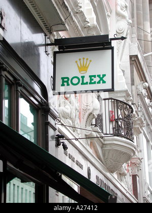 Rolex shop sign, Old Bond Street, City of Westminster, W1, London, England, UK. Stock Photo