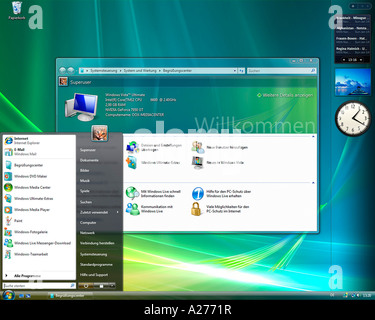 Microsoft Windows Vista, german version, desktop and start menu, screenshot Stock Photo