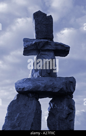 An Inukshuk stone sculpture at English Bay Beach ,Vancouver, Canada Stock Photo