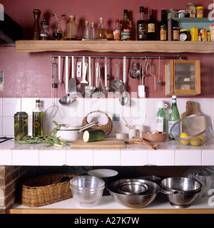 French country kitchen with white tiles Stock Photo