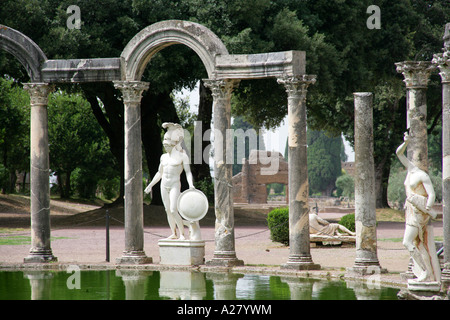 Villa Adriana in Tivoli, View of the Canopus statues at Villa Adrina ruins at Tivoli in Rome Italy Stock Photo