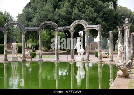 Villa Adriana in Tivoli, View of the Canopus statues at Villa Adrina ruins at Tivoli in Rome Italy Stock Photo