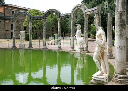 Villa Adriana in Tivoli, View of the Canopus statues at Villa Adrina ruins at Tivoli in Rome Italy Stock Photo