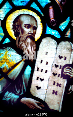 Moses Prophet With Ten Commandments stained glass window St Martin's Church Epsom Surrey