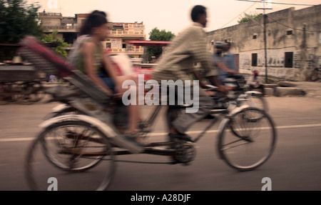 Cycle rickshaw rider street scene, Jaipur, Rajasthan, India, Asia Stock ...