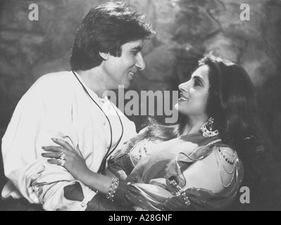 Old vintage 1900s Bollywood Film Star Indian Actor Amitabh Bachchan with actress Dimple Kapadia in Hindi Movie Ajooba India Asia Stock Photo