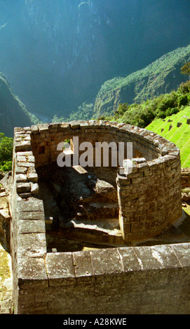 Sunrise on the Winter Solstice Temple of the Sun, Machu Picchu, Peru Stock Photo