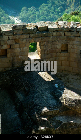 Sunrise on the Winter Solstice Temple of the Sun, Machu Picchu, Peru Stock Photo