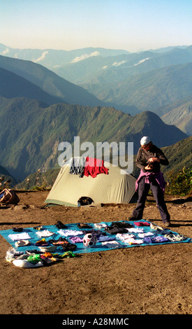 Raffle for the porters on the Inca Trail en route to Machu Picchu, Peru Stock Photo