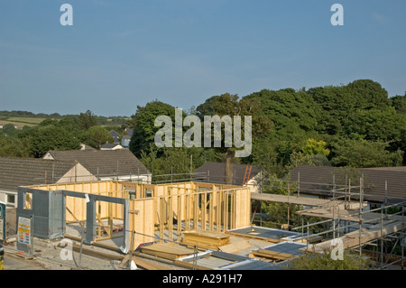 a timber framed home under construction Stock Photo