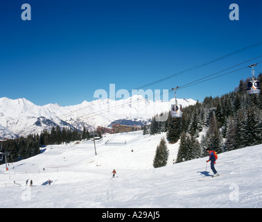 View over the resort from the slopes, Arc 1800, Les Arcs, near Bourg Saint Maurice, Savoie, French Alps, France Stock Photo