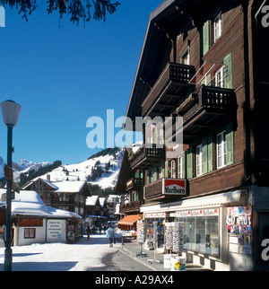 Shops in the resort centre, Murren, Swiss Alps, Switzerland Stock Photo