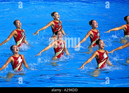 The Japanese female synchronized swimming team treading water Stock Photo