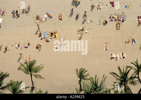 Overhead view of people sunbathing on Waikiki Beach Hawaii Stock Photo