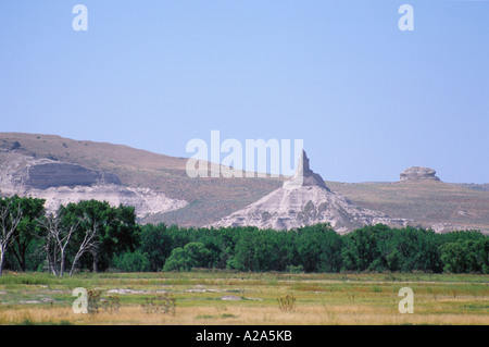 Chimney Rock National Historic Site on the Oregon Trail near Bayard, Nebraska. Stock Photo