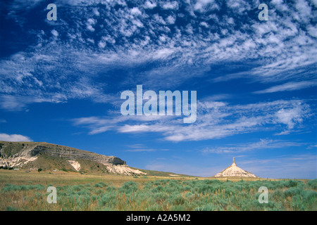 Chimney Rock National Historic Site on the Oregon Trail near Bayard, Nebraska. Stock Photo