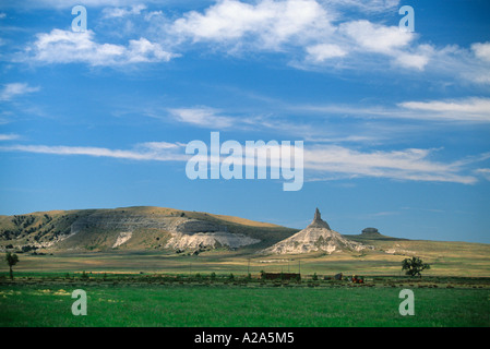 Chimney Rock National Historic Site on the Oregon Trail near Bayard, Nebraska. Stock Photo