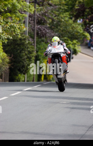 ian lougher  lift off on Bray Hill TT races Stock Photo