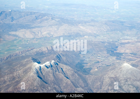 Aerial view of South Africa's Western Cape terrain, including the Great Rift Valley, close to Cape Town. Stock Photo