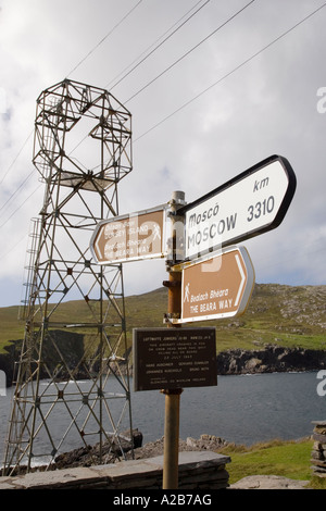 Beara Way long distance walk sign by 'cable car' to Dursey Island on 'Ring of Beara' tourist route on Beara peninsula Co Cork Stock Photo