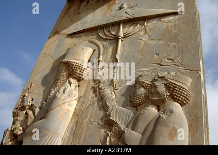 Relief od the great King leaving the Xerxes palace in Persepolis, Iran Stock Photo