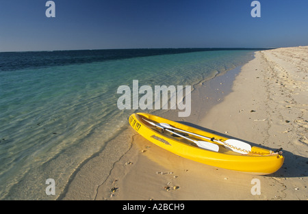 Sea kajak on a beach at Cape Range National Park, Ningaloo Reef Marine Park Stock Photo