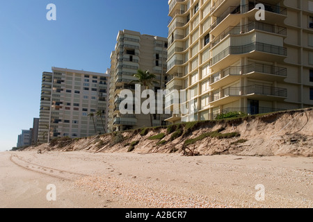 Condominiums in Florida threatened by beach erosion. Stock Photo