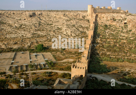 Panoramic view of the Alcazaba fortress & walls Almería Almeria Andalusia Andalucía España Spain Iberia Europe Stock Photo