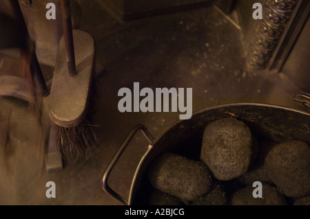 Close up of Coal Bucket and Companion Set Stock Photo