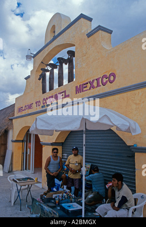 young locals doing siesta in Puerta Maya terminal Cozumel Island Mexico Stock Photo