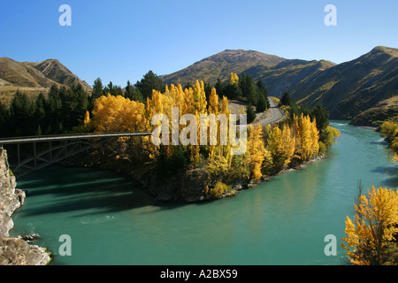 Autumn Colours Victoria Bridge Kawarau River Kawarau Gorge South Island New Zealand Stock Photo